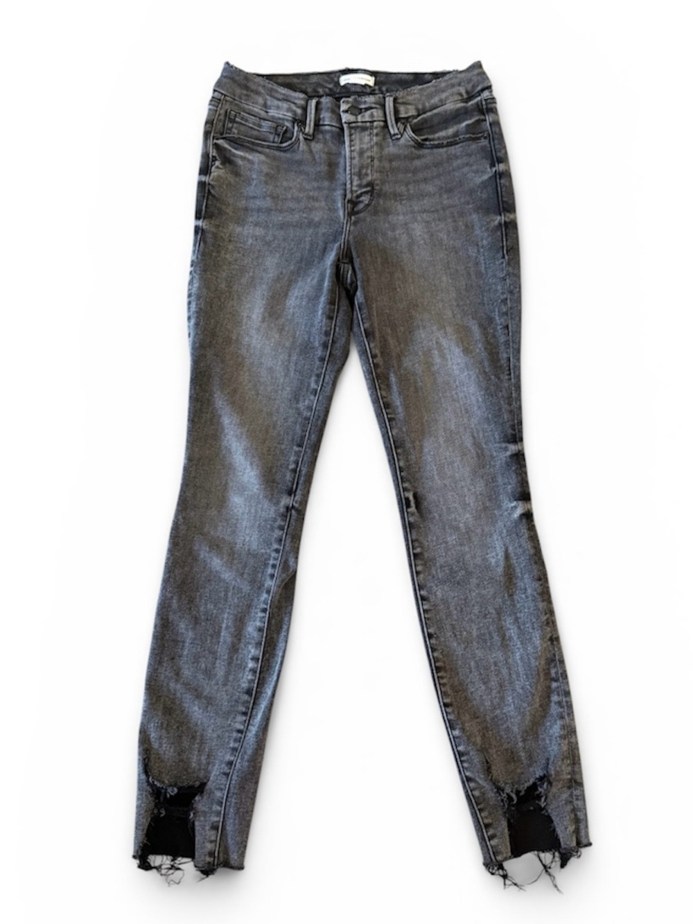 Good American Black-Grey Distressed Skinny Jeans Excellent Condition Size 8/29